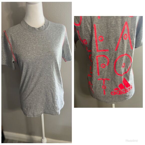 Adidas Stella McCartney Woman's Grey/ Neon Pink T- Shirt Size Small - Picture 1 of 10